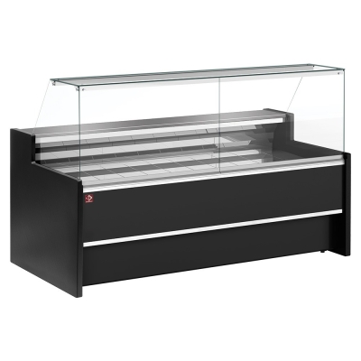 Comptoir vitrine réfrigéré à vitre droite 90°, ventilé, avec réserve - NOIR FC25/B5-VR2